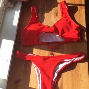 red cutout bikini set